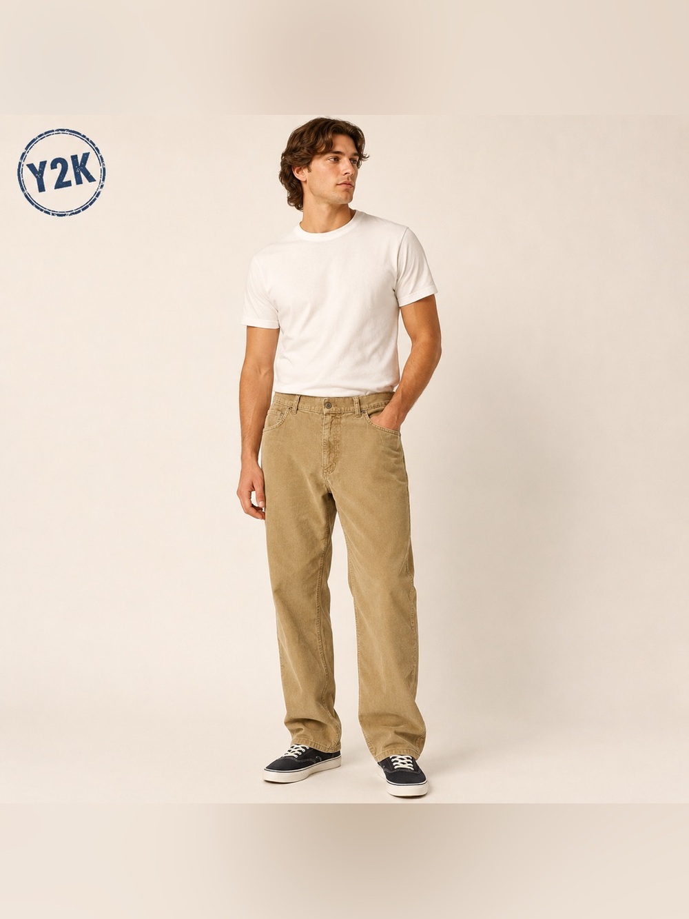Y2K Lands’ End Corduroy Pants Mens 35 Tan Classic Fit Straight Cotton